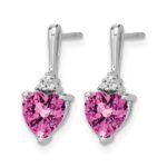 14k White Gold 6mm Heart Lab Created Pink Sapphire and Diamond Post Earrings - Image 2