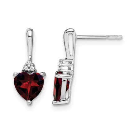 14k White Gold Garnet and Diamond Heart Earrings