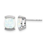 14k White Gold 6mm Cushion Lab Created Opal Post Earrings