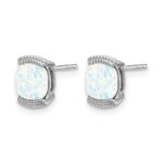14k White Gold 6mm Cushion Lab Created Opal Post Earrings - Image 2