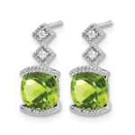 14k White Gold Peridot and Diamond Earrings - Image 2