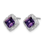 14k White Gold Square Amethyst and Diamond Earrings - Image 2