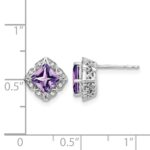 14k White Gold Square Amethyst and Diamond Earrings - Image 4