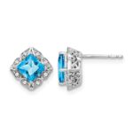 14k White Gold Square Blue Topaz and Diamond Earrings