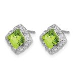 14k White Gold Square Peridot and Diamond Earrings - Image 2