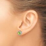 14k White Gold Square Peridot and Diamond Earrings - Image 3