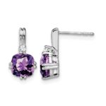 14k White Gold Cushion Amethyst and Diamond Earrings