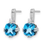 10k White Gold Cushion Blue Topaz and Diamond Earrings - Image 2