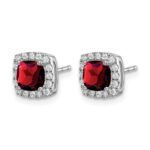 14k White Gold Cushion Garnet and Diamond Halo Earrings - Image 2