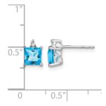 14k White Gold Princess Blue Topaz and Diamond Earrings - Image 4