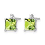 14k White Gold Princess Peridot and Diamond Earrings - Image 2
