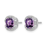 14k White Gold Cushion Amethyst and Diamond Halo Earrings - Image 2