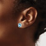 14k White Gold Cushion Blue Topaz and Diamond Halo Earrings - Image 3
