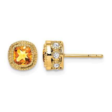 14k Cushion Citrine and Diamond Earrings