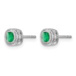 14k White Gold 3.4mm Cushion Emerald and Diamond Post Earrings - Image 2