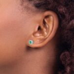 14k White Gold 3.4mm Cushion Emerald and Diamond Post Earrings - Image 3