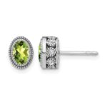 14k White Gold Oval Peridot and Diamond Earrings