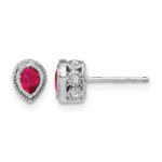 14k White Gold 4x3mm Pear Ruby and Diamond Post Earrings
