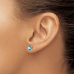 14k White Gold Round Blue Topaz Earrings - Image 3