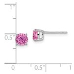 14k White Gold 5mm Round Lab Created Pink Sapphire Post Earrings - Image 4