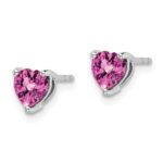 14k White Gold 5mm Heart Lab Created Pink Sapphire Post Earrings - Image 2