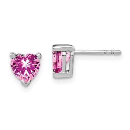 14k White Gold 6mm Heart Lab Created Pink Sapphire Post Earrings