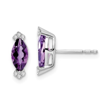 14k White Gold Marquise Amethyst and Diamond Earrings