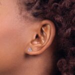 14k White Gold 3-stone Lab Created Pink Sapphire Triangle Post Earrings - Image 3