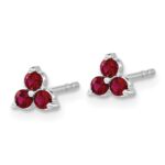 14k White Gold 3-stone Lab Created Ruby Triangle Post Earrings - Image 2