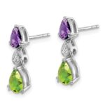 14k White Gold Amethyst/Peridot/Diamond Earrings - Image 2