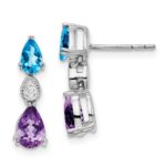 14k White Gold Blue Topaz/Amethyst/Diamond Earrings