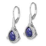 14k White Gold Pear Lapis and Diamond Leverback Earrings - Image 2