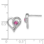 14k White Gold Pink Sapphire and Diamond Heart Post Earrings - Image 4