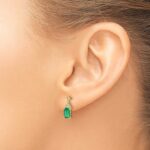 14k 6x4mm Emerald-cut Emerald and Diamond Post Earrings - Image 3