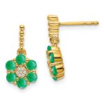 14k Polished Emerald and Diamond Floral Dangle Post Earrings