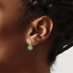14k Polished Emerald and Diamond Floral Dangle Post Earrings - Image 3