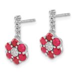 14kWhite Gold Polished Ruby and Diamond Floral Dangle Post Earrings - Image 2