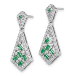 14k White Gold Baguette Emerald and Diamond Kite Dangle Post Earrings - Image 2