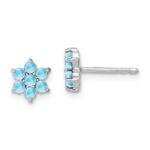 14k White Gold Blue Topaz Floral Post Earrings