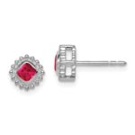 14k White Gold 3.4mm Cushion Ruby Post Earrings