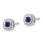 14k White Gold 3.4mm Cushion Sapphire Post Earrings - Image 2