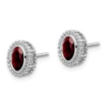 14k White Gold Oval Garnet Post Earrings - Image 2