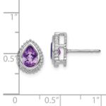 14k White Gold Pear Amethyst Post Earrings - Image 4