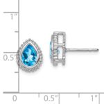 14k White Gold Pear Blue Topaz Post Earrings - Image 4
