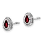 14k White Gold Pear Garnet Post Earrings - Image 2
