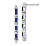 14k White Gold Emerald-cut Sapphire and Diamond 4-stone Dangle Post Earrings