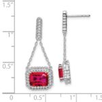 14k White Gold 8x6mm Emerald-cut Lab Created Ruby and Diamond Chain Dangle Post Earrings - Image 4