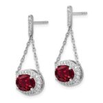14k White Gold 8x6mm Oval Lab Created Ruby and Diamond Chain Dangle Post Earrings - Image 2