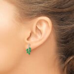 14k Emerald and Diamond Leaf Post Earrings - Image 3