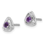 14k White Gold 3mm Round February/Amethyst Triangle Post Earrings - Image 2